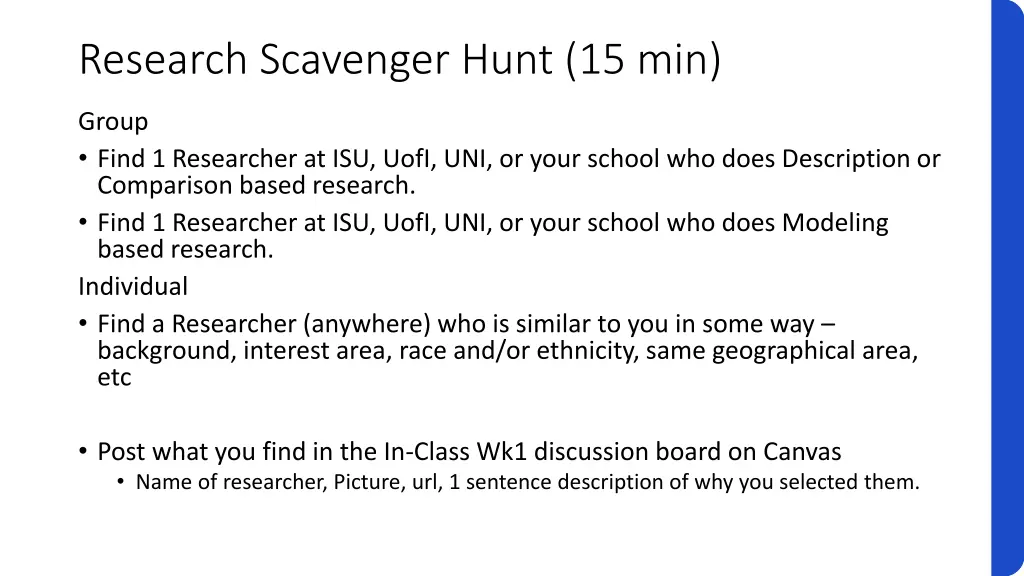 research scavenger hunt 15 min