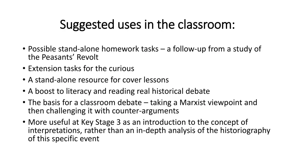 suggested uses in the classroom suggested uses
