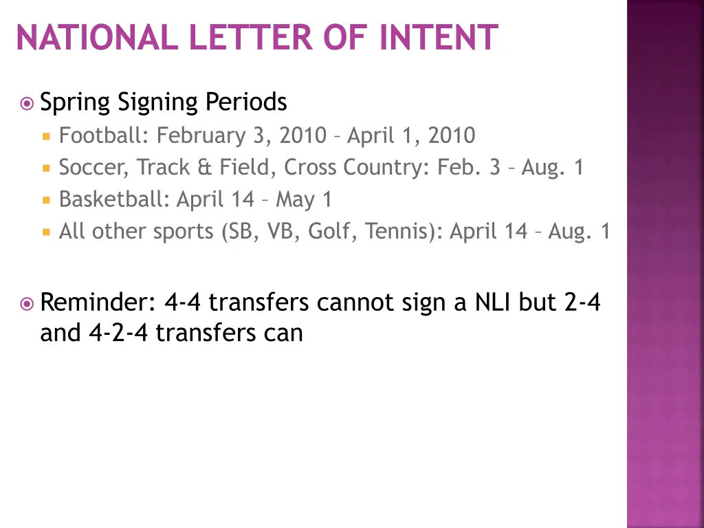 national letter of intent
