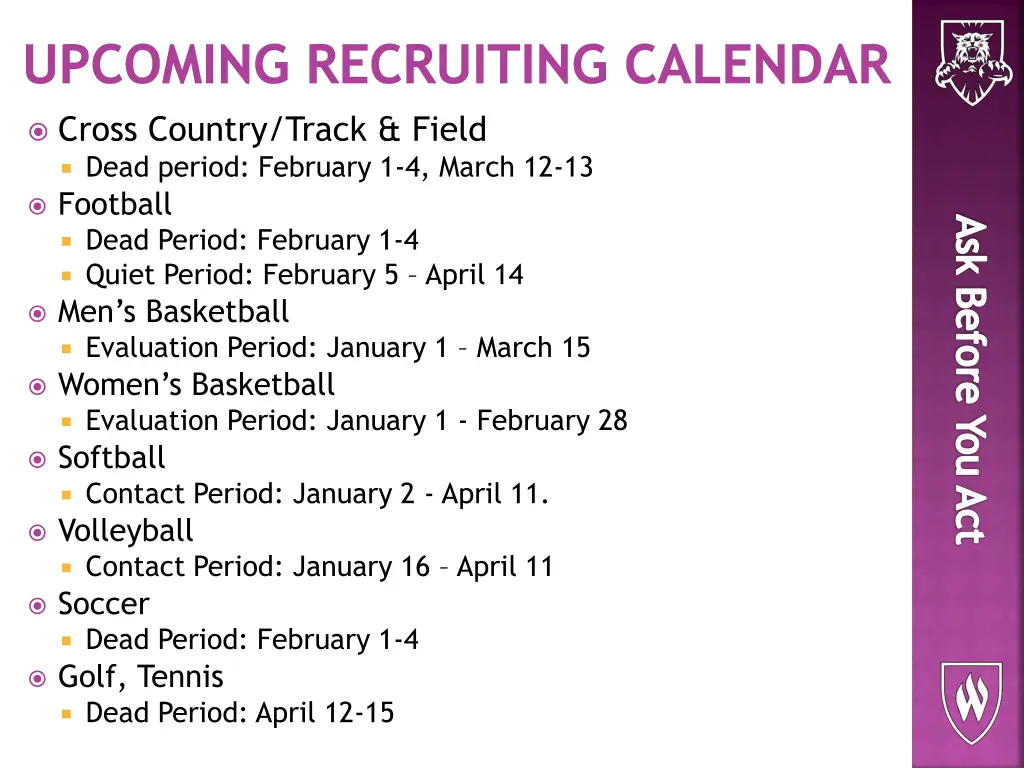 upcoming recruiting calendar