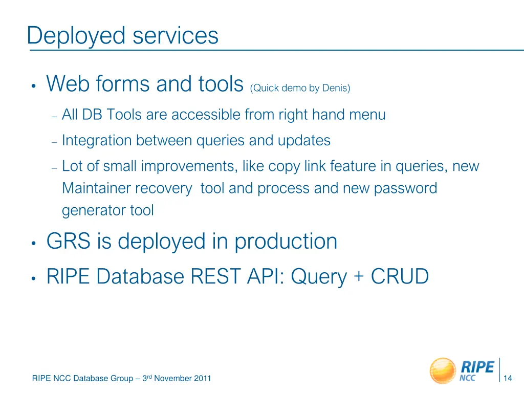 deployed services