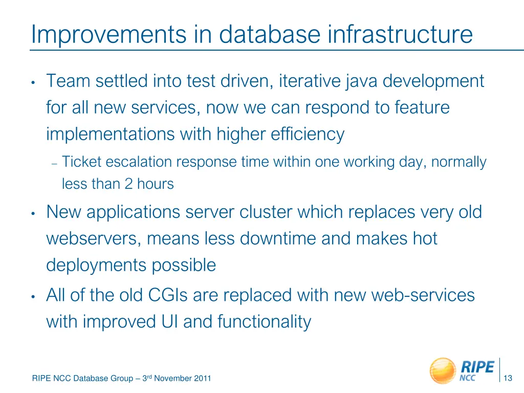 improvements in database infrastructure
