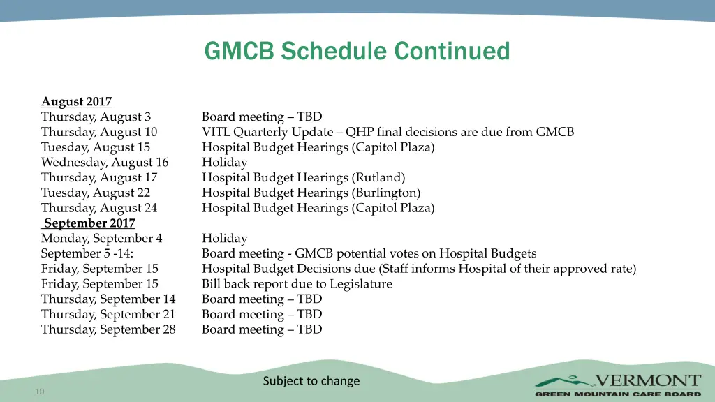 gmcb schedule continued