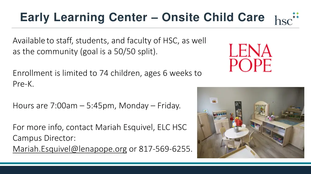 early learning center onsite child care