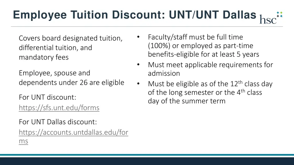 employee tuition discount unt unt dallas