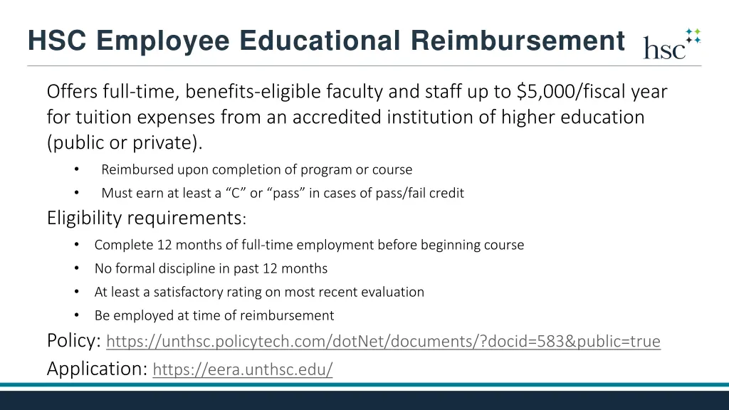 hsc employee educational reimbursement