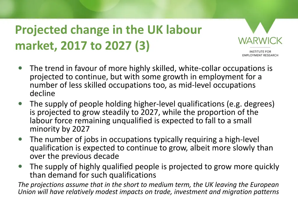 projected change in the uk labour market 2017 2