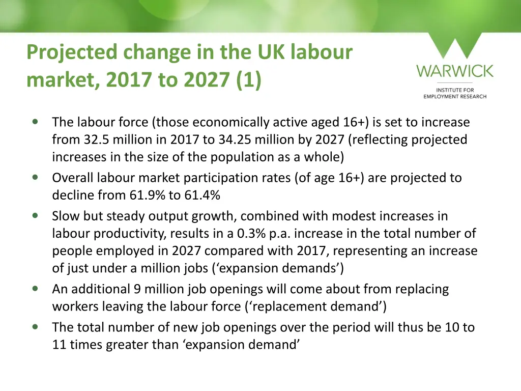 projected change in the uk labour market 2017