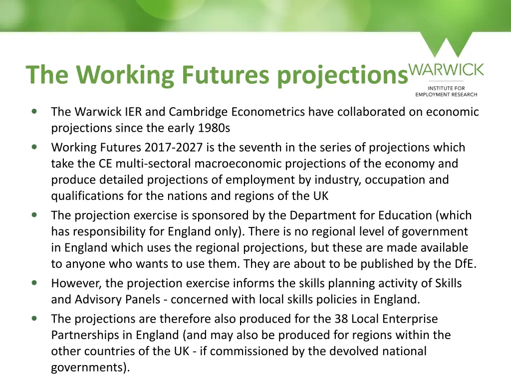 the working futures projections