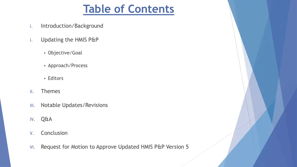 table of contents