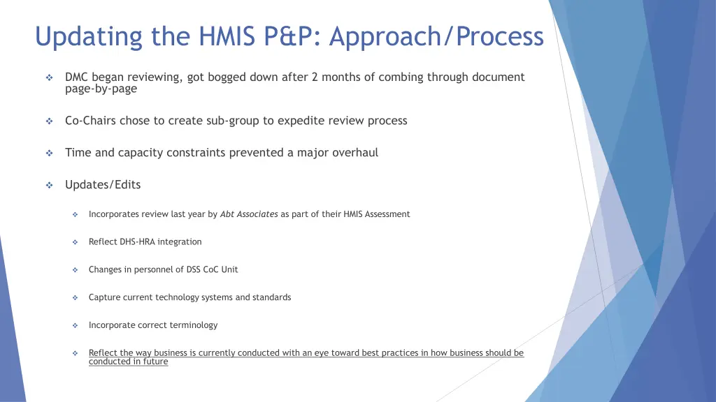 updating the hmis p p approach process