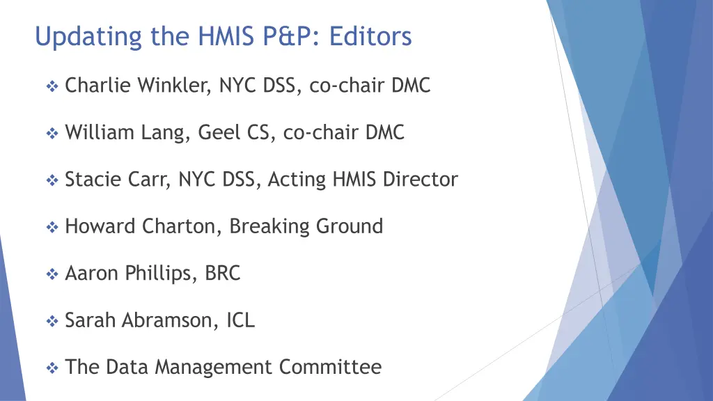 updating the hmis p p editors