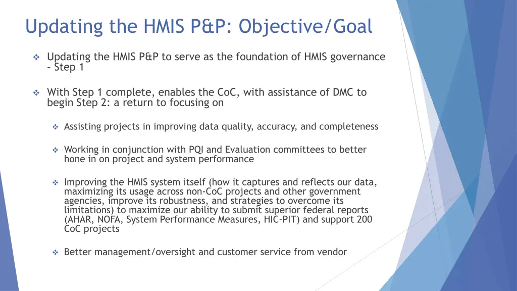 updating the hmis p p objective goal