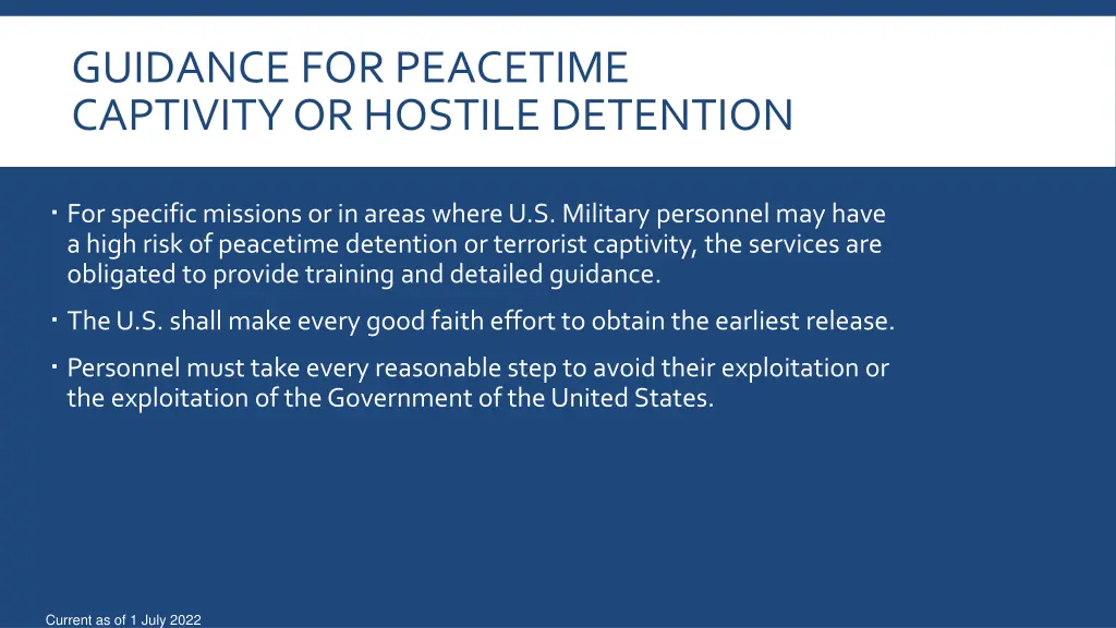 guidance for peacetime captivity or hostile 1