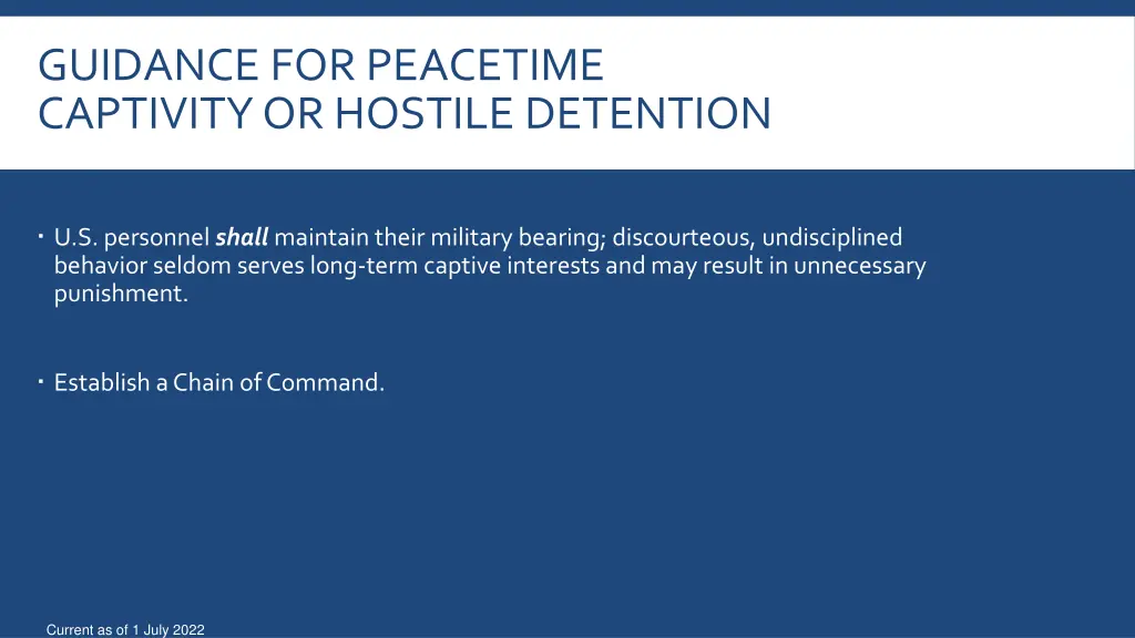guidance for peacetime captivity or hostile 2