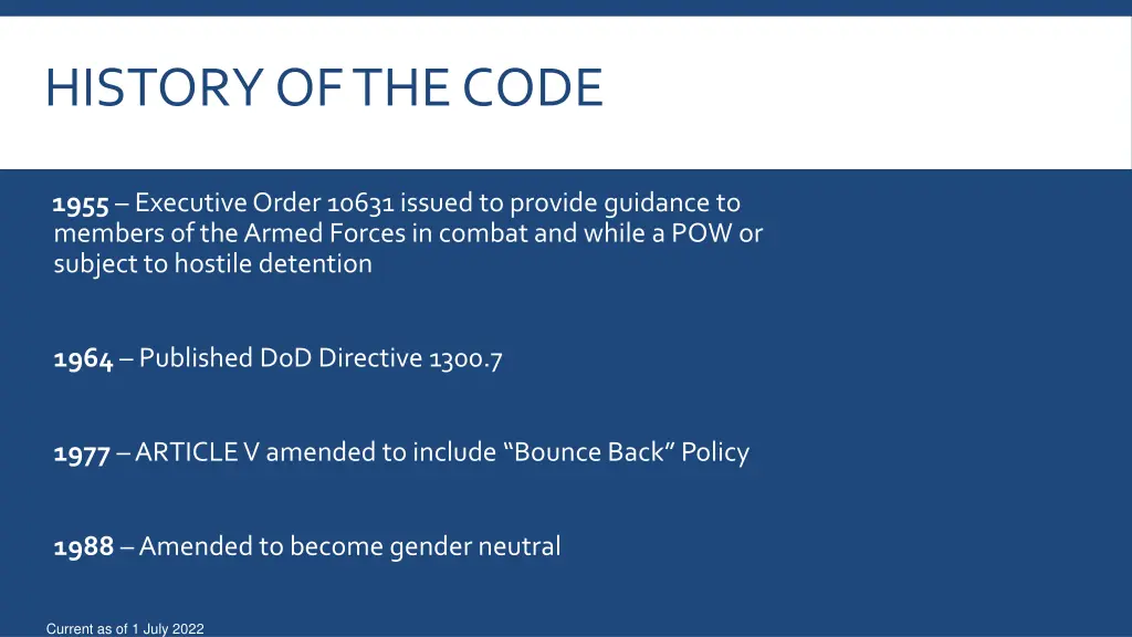 history of the code