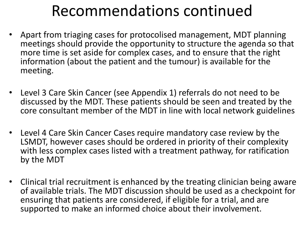 recommendations continued