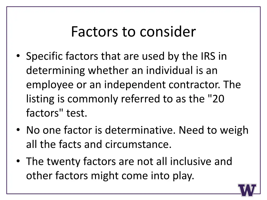 factors to consider