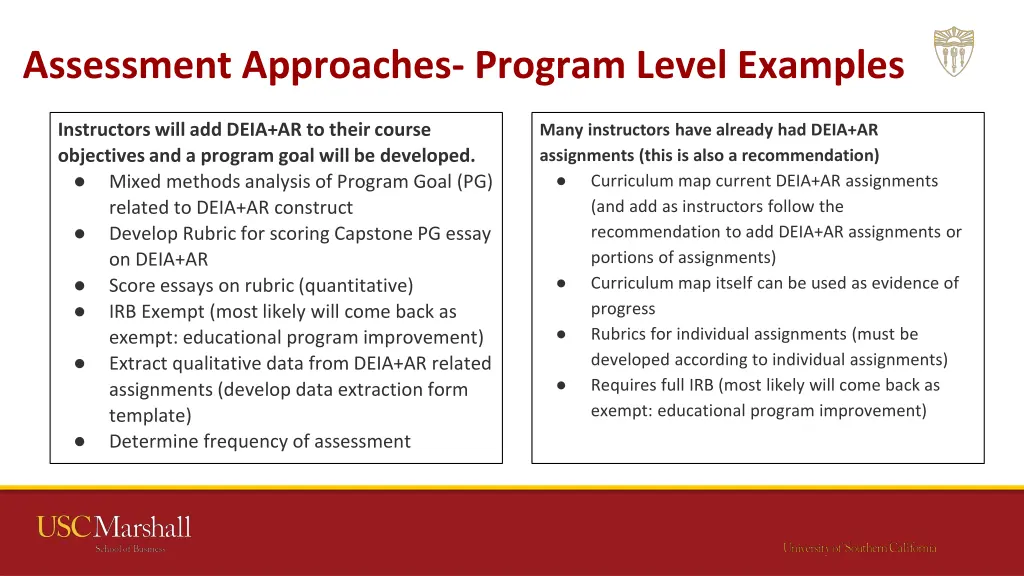 assessment approaches program level examples