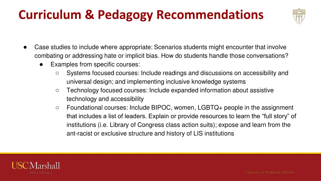 curriculum pedagogy recommendations