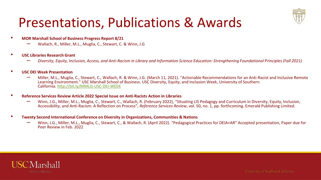 presentations publications awards