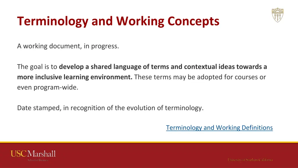 terminology and working concepts