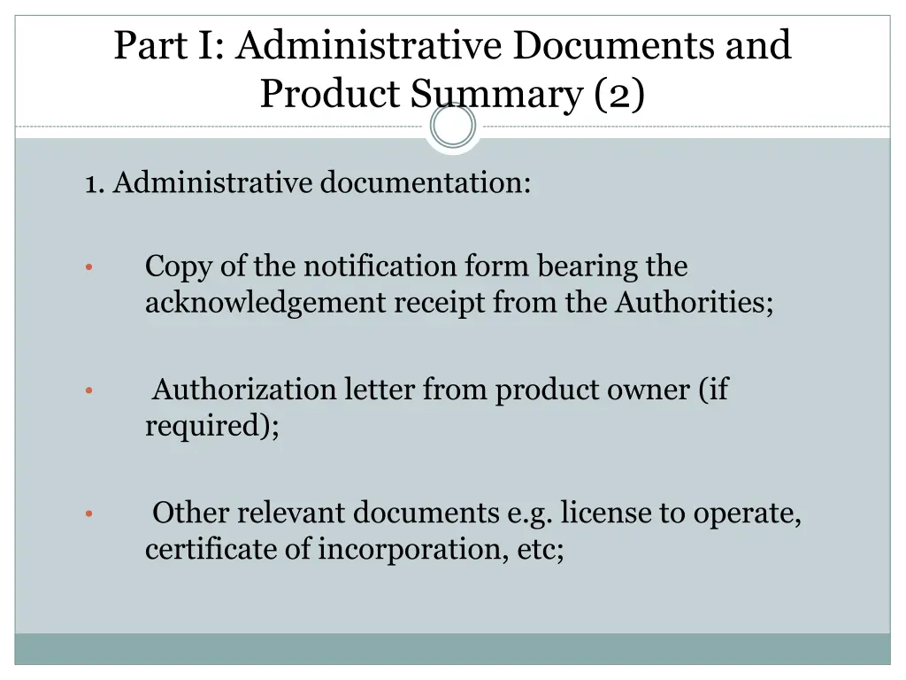 part i administrative documents and product 1
