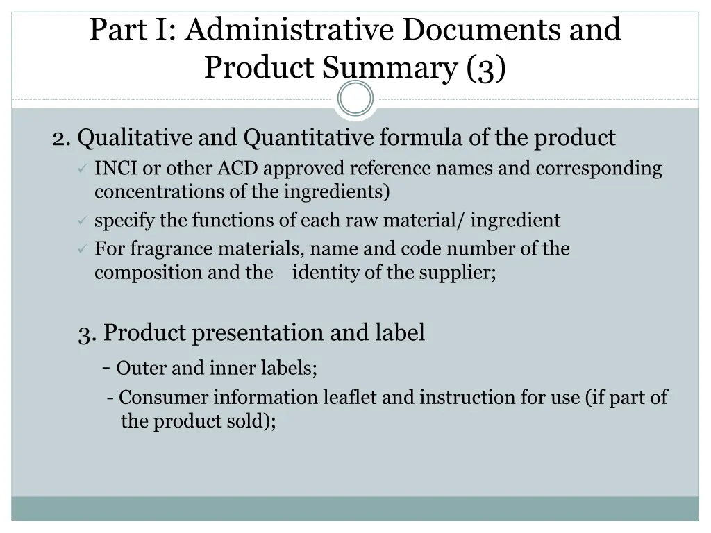 part i administrative documents and product 2