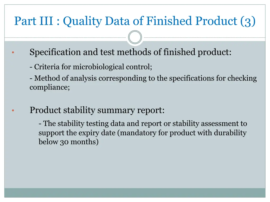 part iii quality data of finished product 3
