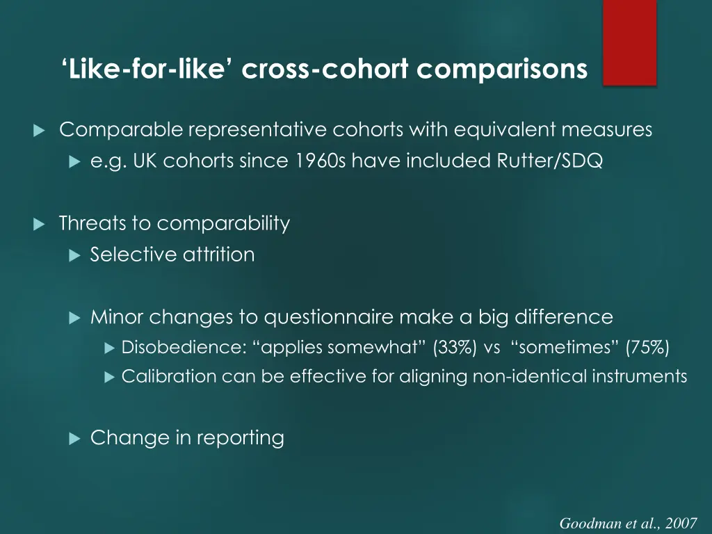 like for like cross cohort comparisons