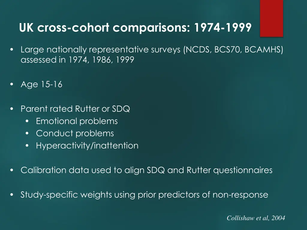 uk cross cohort comparisons 1974 1999
