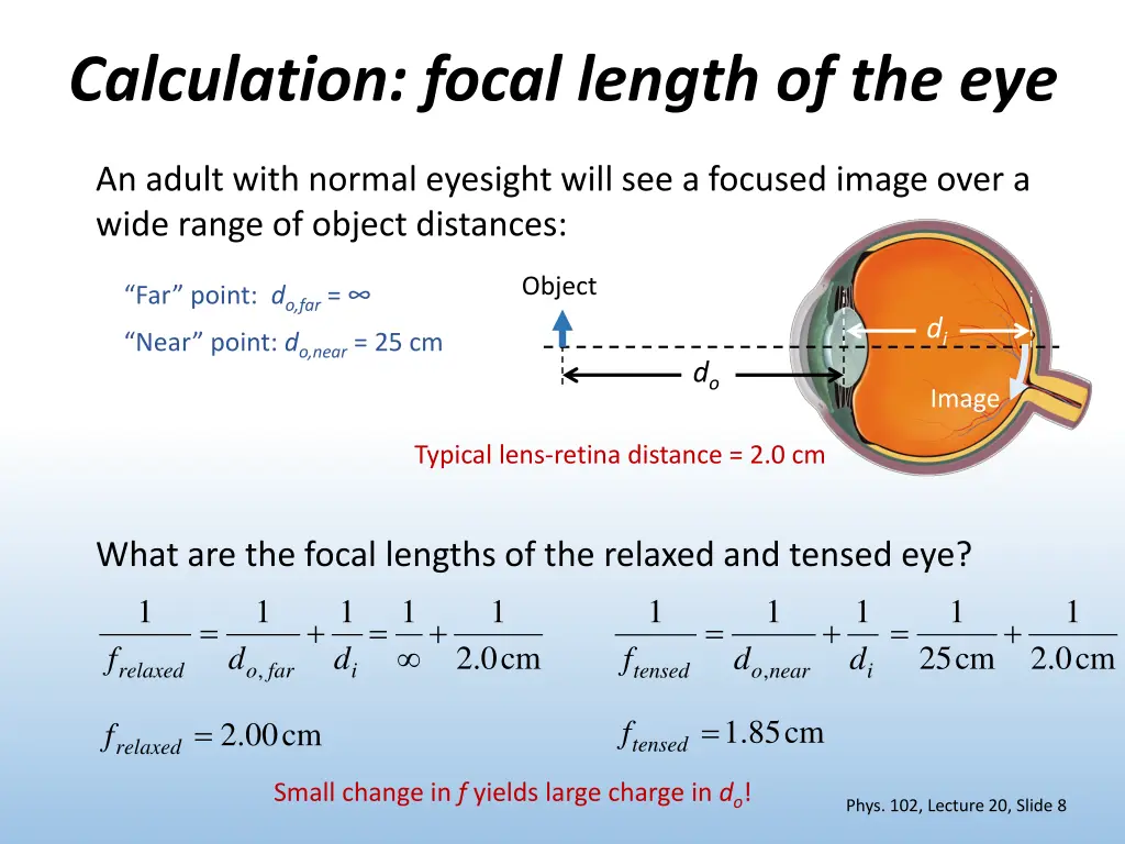 calculation focal length of the eye
