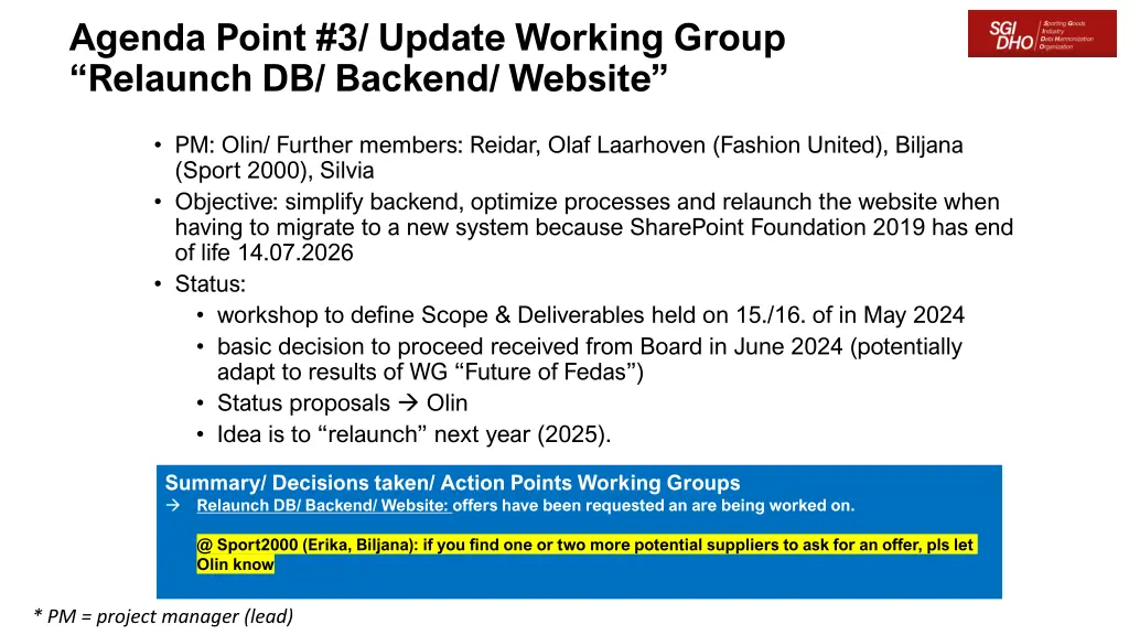 agenda point 3 update working group relaunch