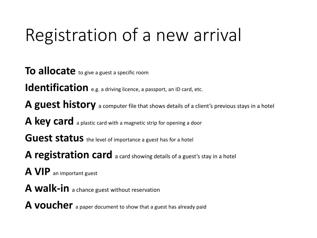 registration of a new arrival