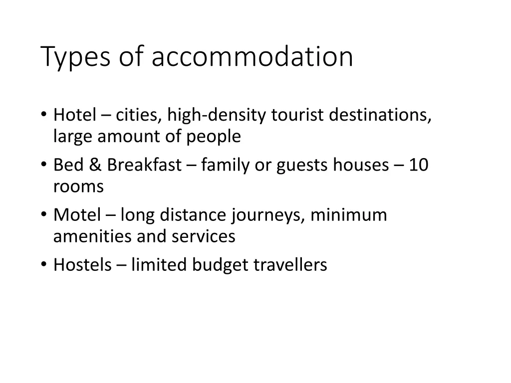 types of accommodation
