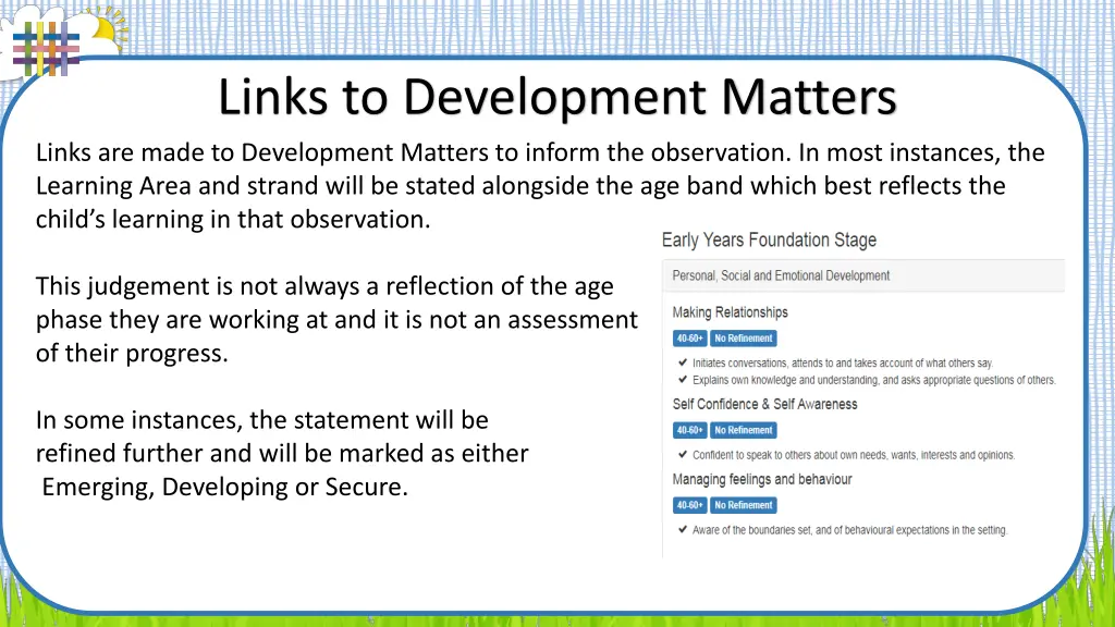 links to development matters