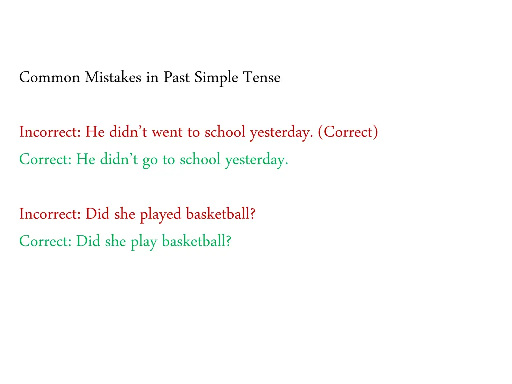 common mistakes in past simple tense