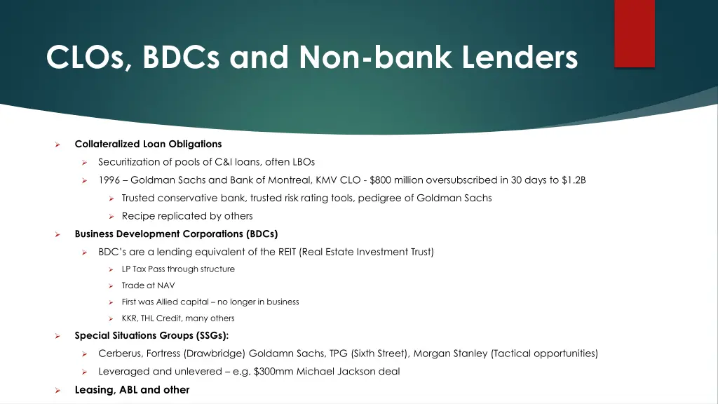 clos bdcs and non bank lenders