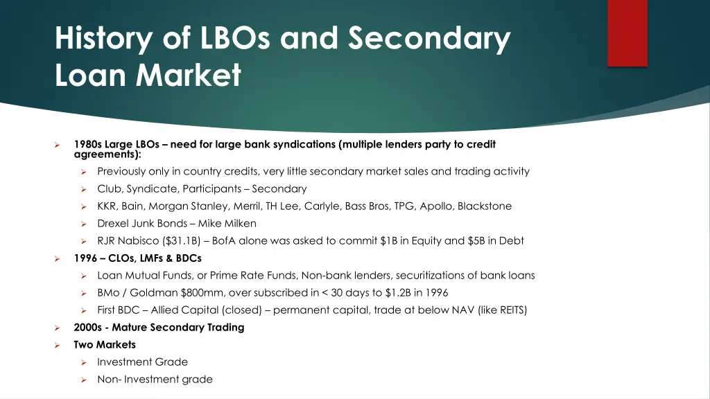 history of lbos and secondary loan market
