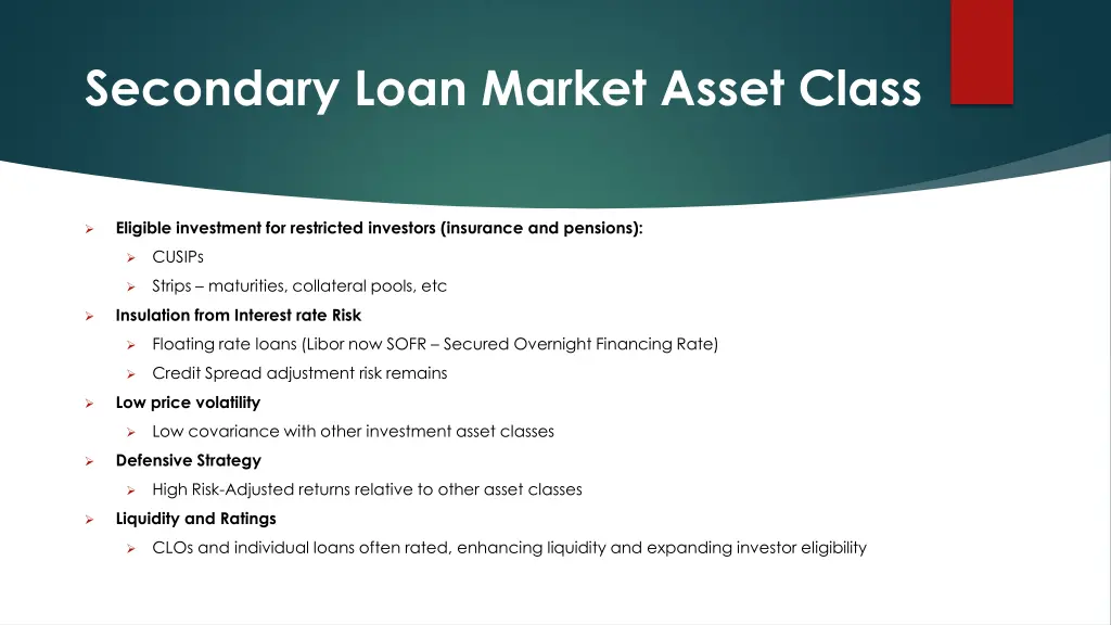 secondary loan market asset class