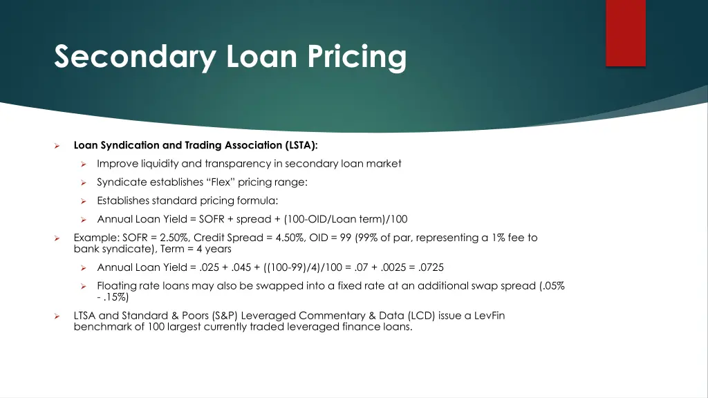 secondary loan pricing
