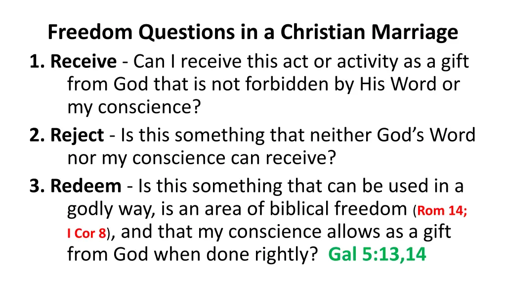 freedom questions in a christian marriage