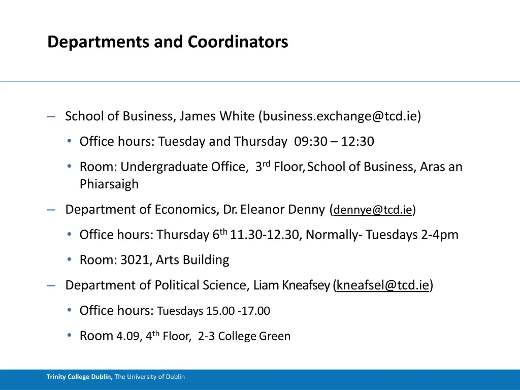 departments and coordinators