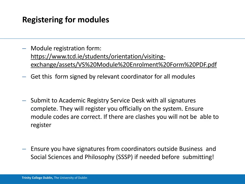 registering for modules