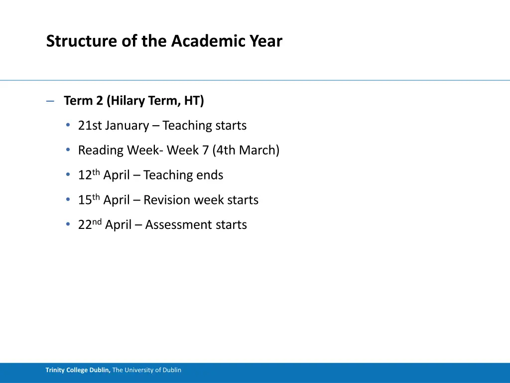 structure of the academic year 1