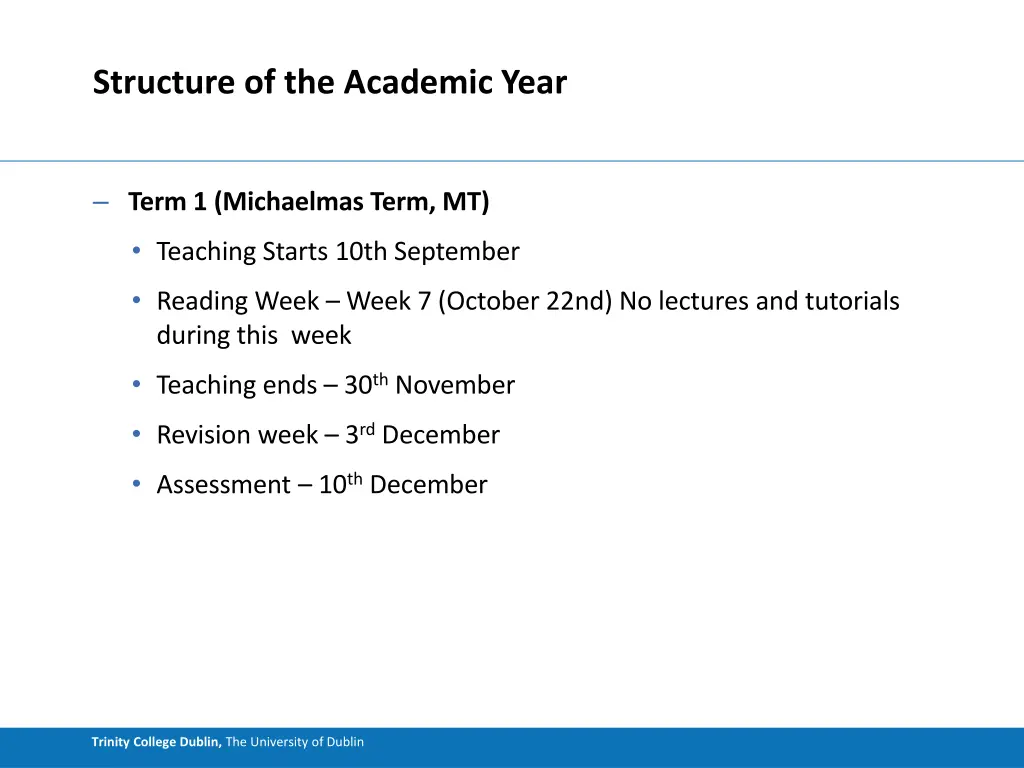 structure of the academic year