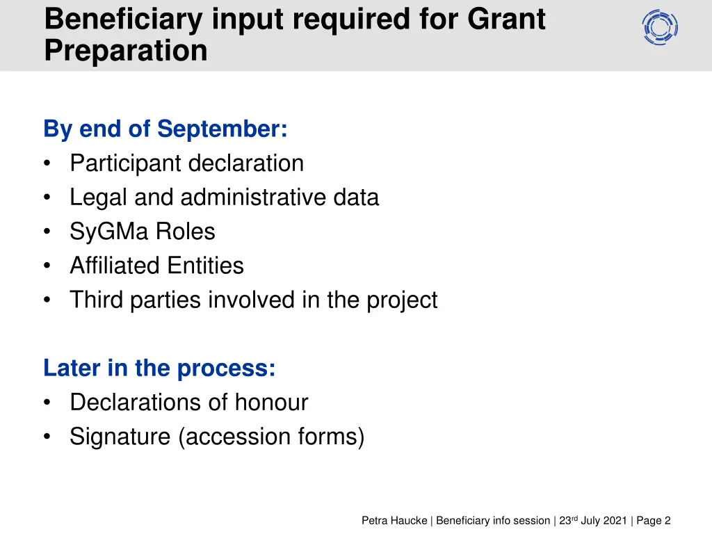 beneficiary input required for grant preparation