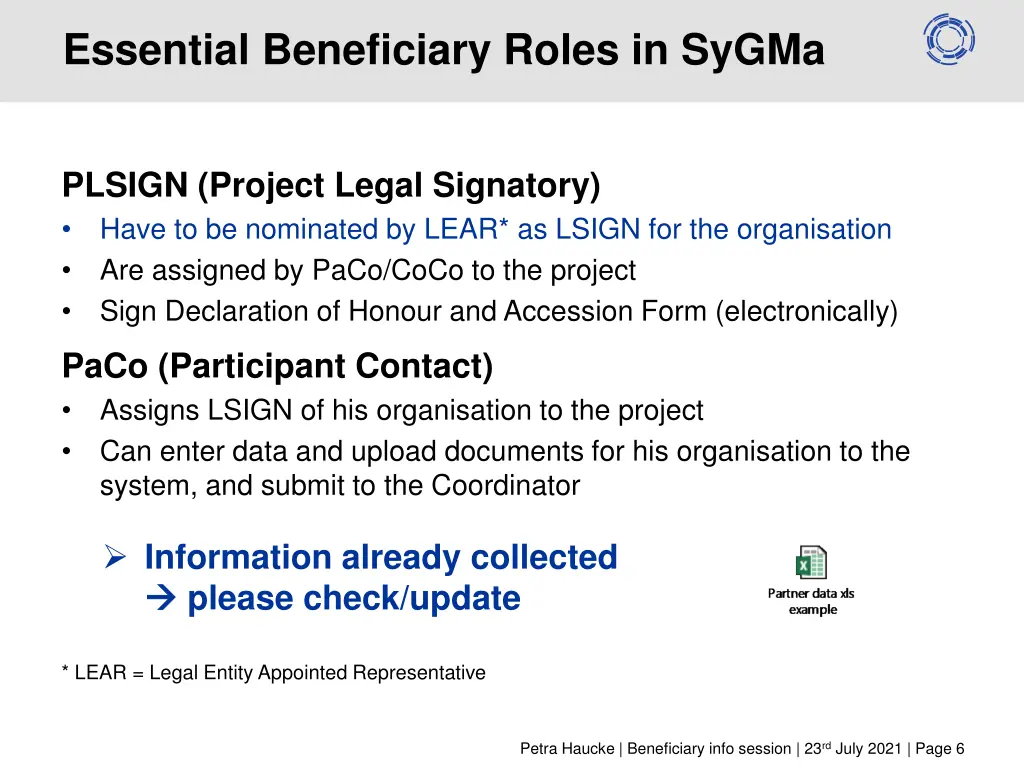 essential beneficiary roles in sygma