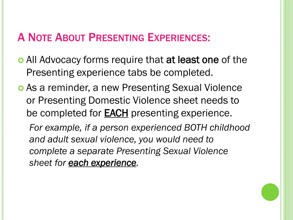 a n ote a bout p resenting e xperiences
