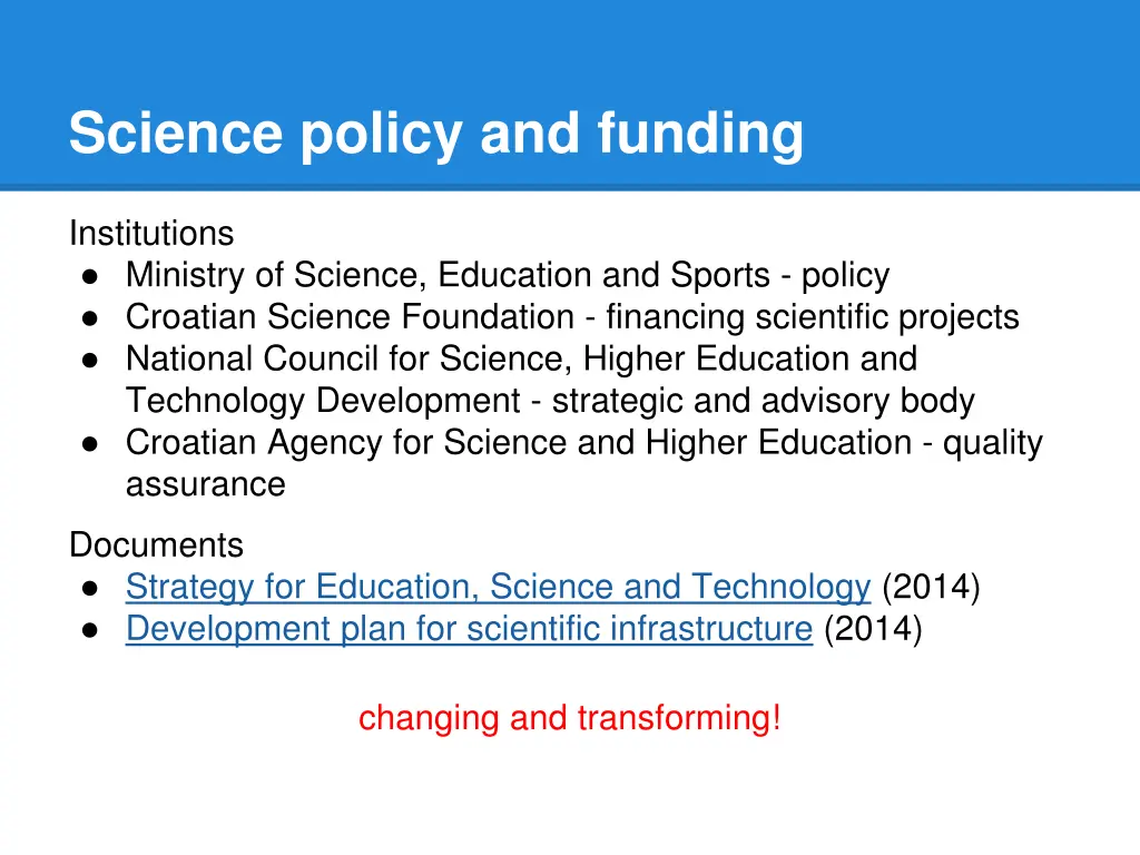 science policy and funding